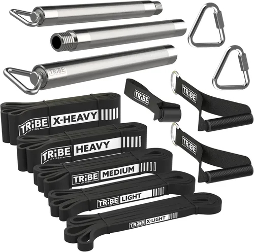 Miniatura 8 de Bandas de resistencia largas para entrenar hombres y mujeres, juego de 5 bandas de dominadas, asas de goma y anclaje de puerta, bandas de Negro