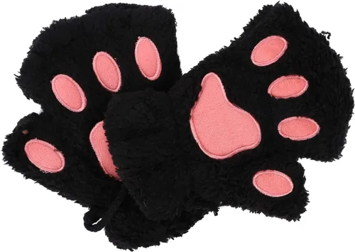 Miniatura 7 de PENINSULA LOVE Guantes de pata de gato, guantes de felpa cálidos para cosplay, guantes de animal de garra de oso, guantes de punto sin dedos