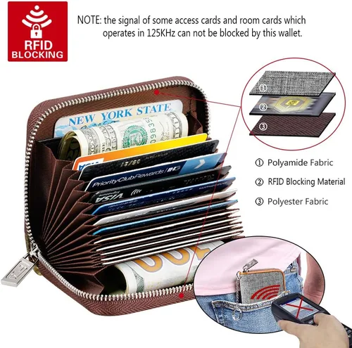 Miniatura 4 de FurArt Cartera con Cremallera para Mujeres, Cartera con Bloqueo RFID para Tarjetas de Crédito, Portador de Tarjetas de Presentación, Cartera Llavero