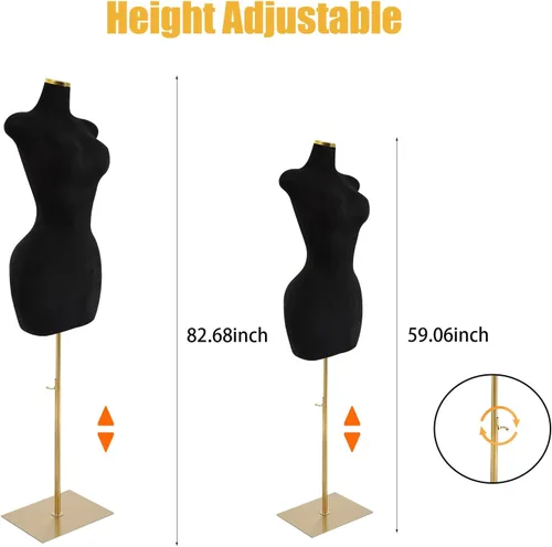 Miniatura 3 de Torso de maniquí femenino Forma de vestido de cuerpo ajustable Forma de vestido M-annequin para coser Altura ajustable de 59-83 pulgadas