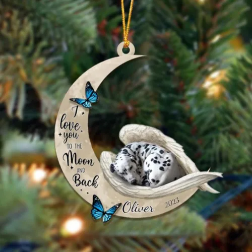 Miniatura 53 de Adorno colgante personalizado de ángel durmiendo en la luna, perro sabueso afgano, nombre personalizado, acrílico impreso en 2D plano – cumpleaños
