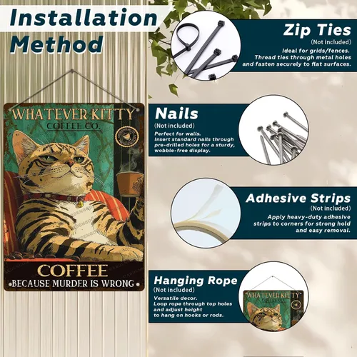 Miniatura 4 de Cartel de café con texto en inglés «Because Murder Is Wrong», póster metálico de 16 x 12 pulgadas CAFÉ CAT 3