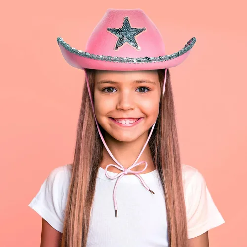 Miniatura 2 de Zodaca Paquete de 4 sombreros de vaquera, fieltro rosa claro, adulto, 14.5 x 11.5 x 5 pulgadas, juego de 4 sombreros de vaquero rosa para mujer