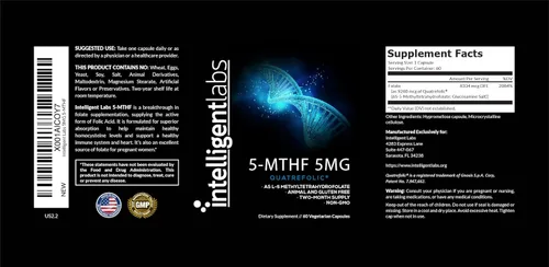 Miniatura 7 de Intelligent Labs 5MG MTHF L-5-metiltetrahidrofolato suplemento de ácido fólico activado como ácido cuatrefólico - metilfolato para mujeres