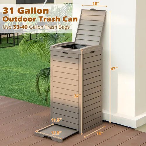 Miniatura 2 de Goplus Bote de basura para exteriores de 31 galones con tapa, cubo de basura exterior grande con bandeja de goteo para una fácil limpieza, se adapta