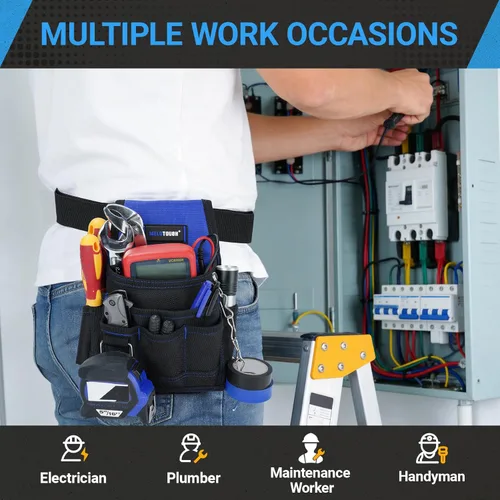 Miniatura 7 de MELOTOUGH Bolsa de herramientas para electricista, bolsas para cinturón de herramientas, múltiples bolsillos, organizador de herramientas