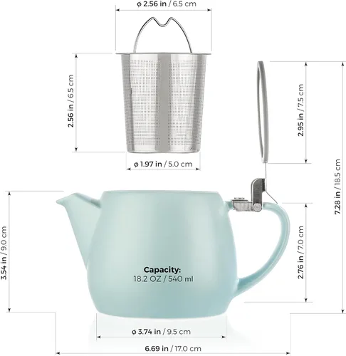 Miniatura 6 de Tealyra - Tetera pequeña de porcelana Pluto gris - 540ml (1-2 tazas) - Acabado único - Tapa de acero inoxidable e infusor extra fino para preparar