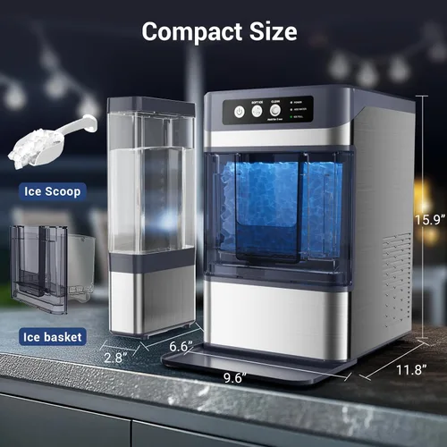 Miniatura 6 de Nugget - Máquina de hielo para encimera, 44 libras/24 horas con tanque de 0.8 galones, máquina de hielo de pellets autolimpiante lista en 5-10