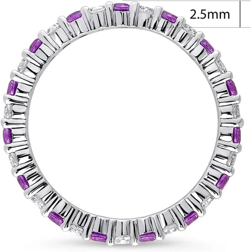 Miniatura 20 de BERRICLE Sterling Silver Rings Stackable Eternity Band Ring for Women, Round Cubic Zirconia CZ - Amethyst-Purple, Emerald-Green, Garnet-Red