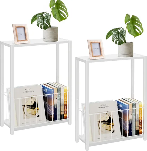Miniatura 12 de Homleke Juego de 2 mesas laterales estrechas con soporte para revistas, mesas auxiliares delgadas perfectas para espacios pequeños, diseño que Negro