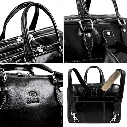 Miniatura 5 de Time Resistance Maletín de cuero para laptop - Bolsa de cuero de grano completo para computadora para hombres y mujeres Cuero
