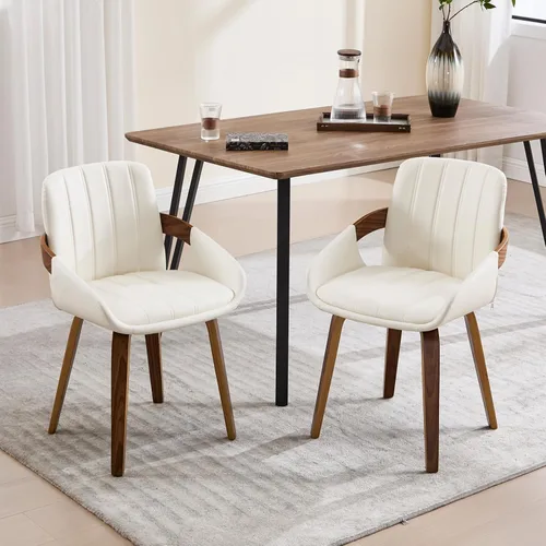 Miniatura 10 de VipDesk Juego de 2 sillas de comedor, sillas de comedor modernas de mediados de siglo con brazos y respaldo de ratán, sillas de cocina de madera