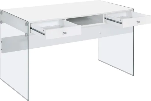 Miniatura 4 de Allora Escritorio contemporáneo de madera/vidrio, acabado blanco brillante, 48 pulgadas de ancho x 23.5 pulgadas de profundidad x 29.5 pulgadas