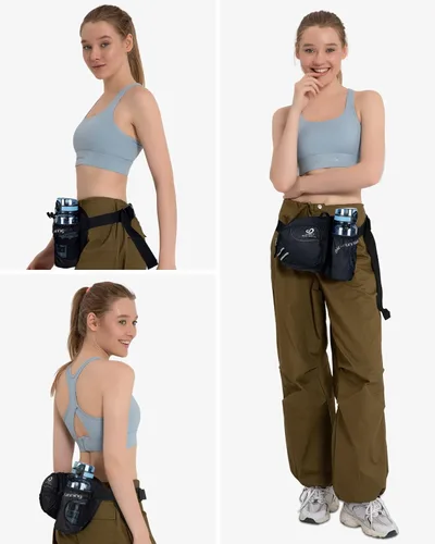 Miniatura 7 de Waterfly - Cangurera de senderismo con soporte para botella de agua para hombres y mujeres, para correr y pasear al perro, para iPhone 8 Plus, Negro