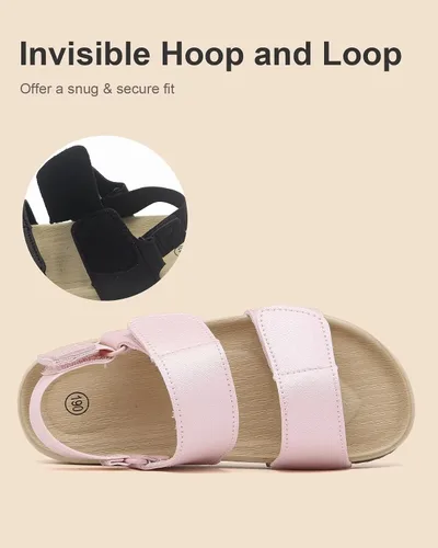 Miniatura 5 de Cubufly Sandalias para niños pequeños, de doble correa, planas, cómodas, para verano, correas elásticas en la parte trasera con gancho