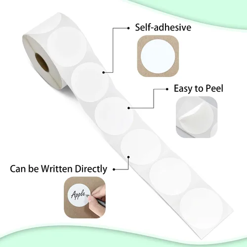 Miniatura 4 de ESSENTIAL - Etiquetas adhesivas redondas de 2" para códigos de barras térmicas directas, etiqueta de envío redonda autoadhesiva blanca, compatible