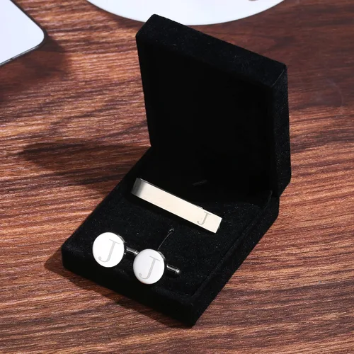 Miniatura 69 de LOYALLOOK - Gemelos de acero inoxidable grabados con inicial y clip de corbata, diseño de letras del alfabeto con caja de regalo, A-Z