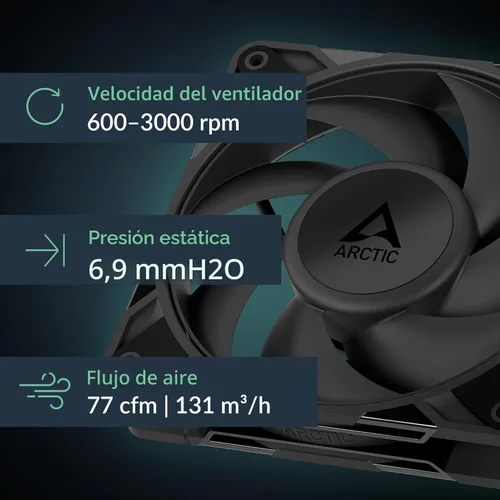 Miniatura 2 de ARCTIC P12 Pro PST - Potente Ventilador Premium, Ventilador PWM de 120 mm con Splitter de Cable Y, 600-3000 RPM, 0 RPM <5% PWM, Rodamiento de Fluido