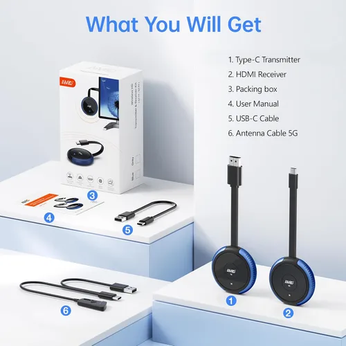 Miniatura 8 de AIMIBO Transmisor inalámbrico USB C y receptor HDMI 4K, 2.4/5G Extensor inalámbrico HDMI 165FT/50M, video y audio emitido desde portátil, MacBook