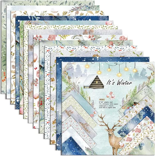 Miniatura 14 de Papel para álbum de recortes con patrón navideño, suministros de producción de tarjetas de 6 pulgadas, 24 hojas de cartulina libre de ácido de un