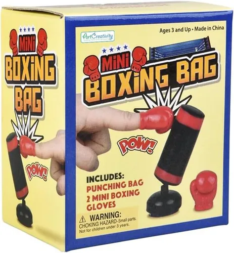 Miniatura 7 de ArtCreativity Juego clásico de saco de boxeo de escritorio para niños y adultos, 2 mini guantes de boxeo, 3 piezas, rojo