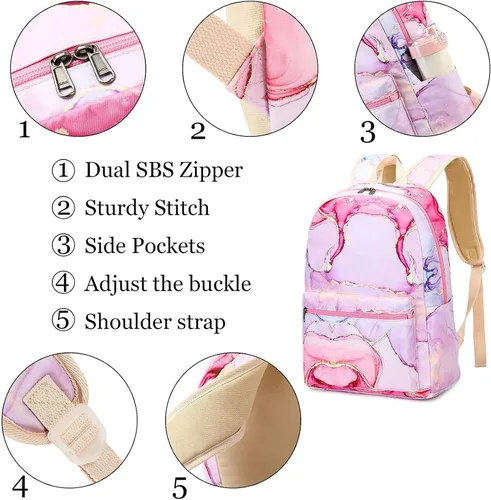 Miniatura 62 de LOIDOU Mochila para adolescentes y niñas, mochila escolar con lonchera y estuche para lápices, juego de bolsas escolares 3 en 1