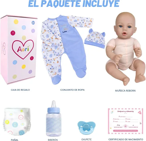 Miniatura 8 de Aori Reborn Baby Dolls Boy - Muñeca realista de bebé recién nacido de 18'' con juego de alimentación azul y certificado de nacimiento - Cuerpo