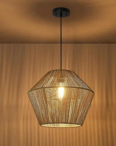 Miniatura 5 de ELYONA Lámpara Colgante Tejida Grande de 16.5 pulgadas Candelabro Moderno Boho Pantalla de Cesta de Ratán Tejida a Mano Accesorios de Lámpara