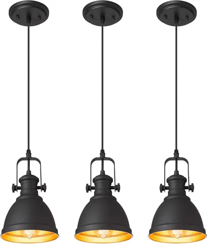 AD-2151-1P3 - Luces colgantes, iluminación colgante minimalista para isla de cocina, lámparas colgantes con metal negro, paquete de 3 unidades