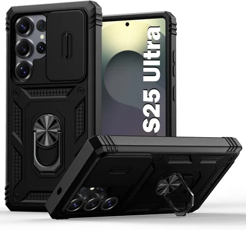 Miniatura 44 de PASNEW Funda para Samsung Galaxy S22 Ultra 5G, cubierta de cámara deslizante y soporte de dedo de metal giratorio de 360°, militar, resistente, a