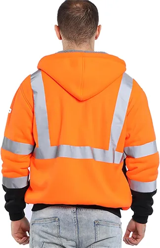 Miniatura 2 de FONIRRA - Sudadera masculina con capucha de alta visibilidad, con forro de vellón, seguridad ANSI clase 3, chaqueta de trabajo con fondo