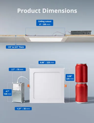 Miniatura 6 de Paquete de 2 luces LED empotrables cuadradas de 8 pulgadas, 5CCT seleccionables para remodelación de cocina, luz descendente delgada sin lata IC