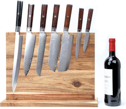 Miniatura 7 de Resafy Soporte magnético grande para cuchillos, bloque magnético de madera de acacia para cuchillos de 16 x 12 pulgadas, soporte magnético universal