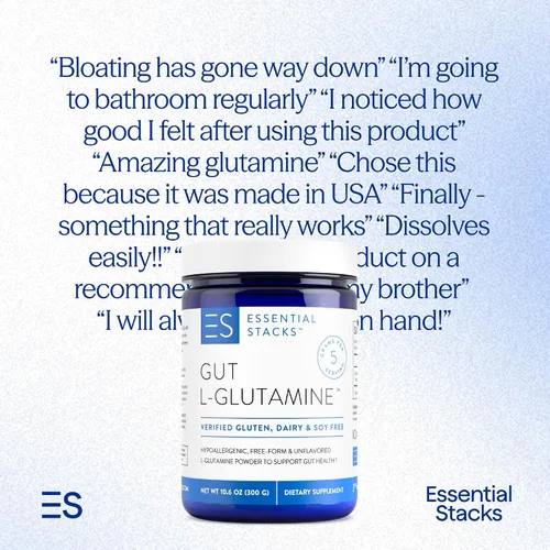 Miniatura 7 de Essential Stacks Polvo de L-glutamina Gut - Fabricado exclusivamente en Estados Unidos - Polvo de glutamina pura L para la salud intestinal