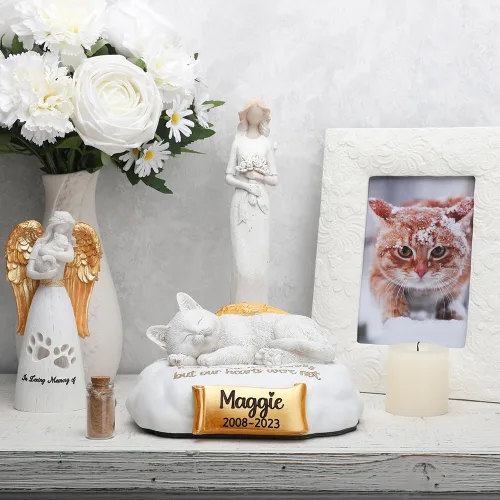 Miniatura 7 de Urna de gato personalizada, urnas para mascotas para gatos grabadas con el nombre de tu mascota, fecha y cita, urnas de gato de resina para dormir