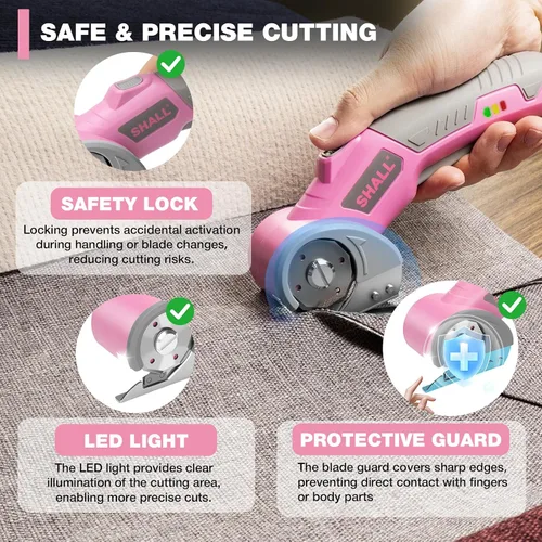 Miniatura 3 de SHALL Tijeras eléctricas inalámbricas de 4 V, cortador de cartón recargable, cortador de caja eléctrico giratorio con bloqueo de seguridad, luz LED