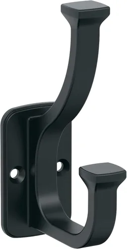 Amerock H37007MB | Gancho Decorativo de Pared Alder de Doble Púa | Gancho Negro Mate para Abrigos, Sombreros, Mochilas, Bolsas | Ganchos para Baño,
