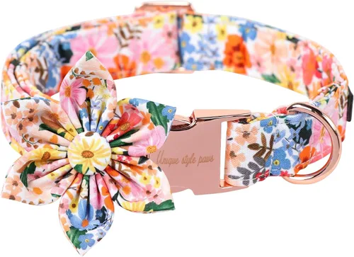 Miniatura 11 de Unique style paws Collar de perro con flor, collar de perro ajustable, patrón de flores, collar duradero para mascotas para perros pequeños, Flor