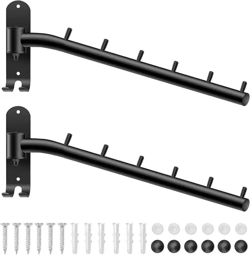 Bosszi Paquete de 2 percheros plegables montados en la pared, ganchos de ropa de acero inoxidable con soporte para brazo oscilante, sistema colgante