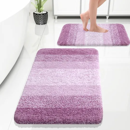 Miniatura 64 de OLANLY Juego de 2 alfombras de baño de microfibra suave y absorbente, antideslizantes, se pueden lavar y secar a máquina, alfombras de baño peludas