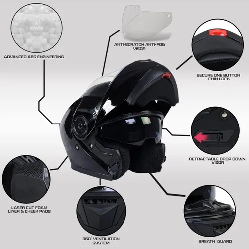 Miniatura 2 de Milwaukee Helmets MPH9815DOT Breeze - Casco modular de motocicleta avanzado negro brillante con visera desplegable