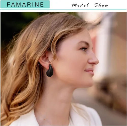 Miniatura 3 de FAMARINE Aretes de oro con forma de gota de agua para mujer, aretes grandes de oro con forma de lágrima