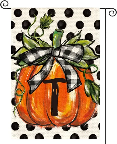 Miniatura 9 de AVOIN colorlife Bandera de jardín con monograma de otoño con letra G, diseño de calabaza, de 12 x 18 pulgadas, doble cara exterior, pequeña