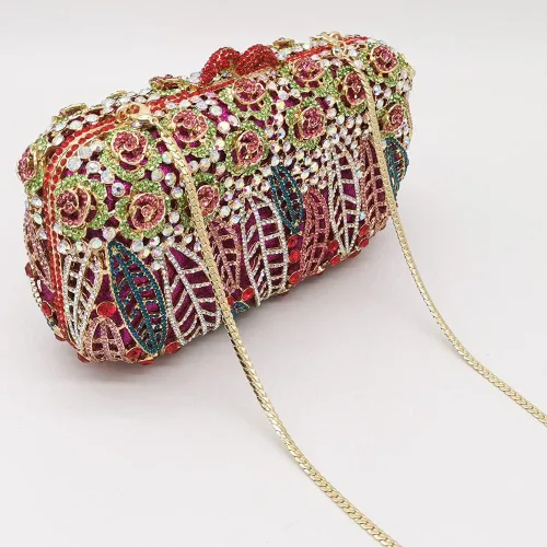 Miniatura 4 de Boutique De FGG Bolso de mano de flores para mujer, bolso de mano de cristal para mujer, bolsos de noche formales con diamantes de imitación