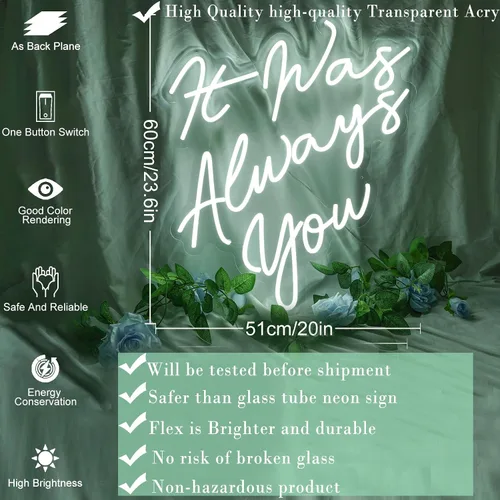 Miniatura 4 de Letreros de neón con texto en inglés «It Was Always You» para propuesta de boda, letrero de neón grande con luz LED para compromiso, dormitorio