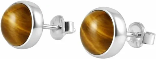 Miniatura 9 de Aretes de plata de ley 925 maciza hechos a mano con piedras preciosas redondas para mujeres y hombres, disponibles en piedras azules, negras