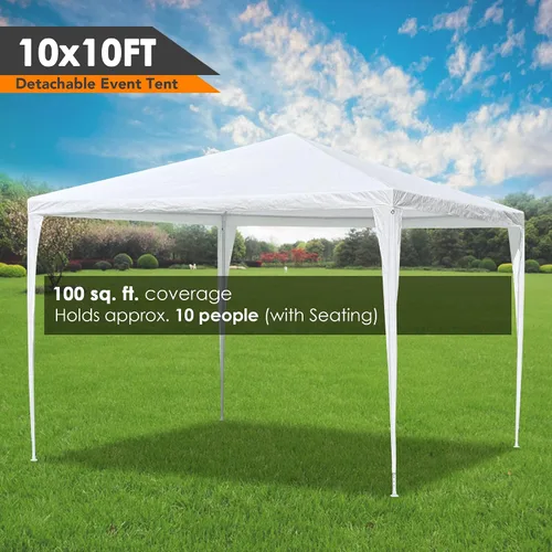 Miniatura 2 de Yescom Tienda de campaña blanca de 10 x 10 pies para exteriores, boda, fiesta, patio, con toldo extraíble de pared lateral para eventos de fiestas