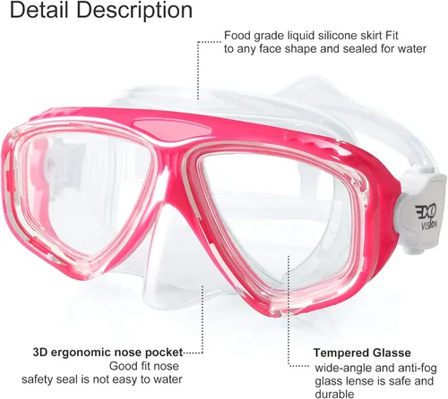 Miniatura 6 de EXP VISION Juego de 2 máscaras de buceo para adultos y niños, gafas de natación de vidrio templado con cubierta de nariz para adultos y niños
