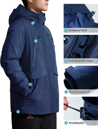 Miniatura 5 de Pioneer Camp Abrigo de invierno para hombre impermeable con forro polar cálido con 9 bolsillos aislante resistente al viento con capucha