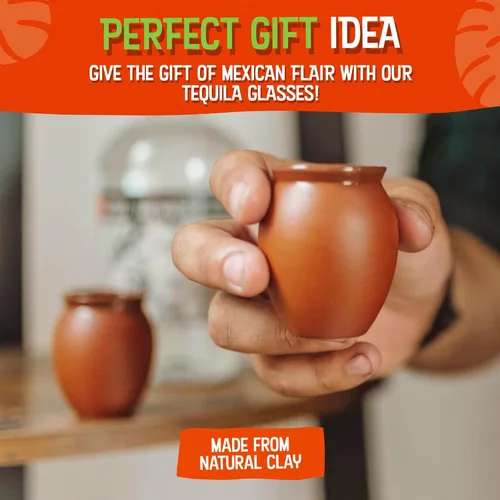 Miniatura 7 de Mini vasos de arcilla de 2 onzas, vasos de chupito de tequila, Cantaritos de Barro Mexicanos para tequila, margaritas, mojitos y más, vasos